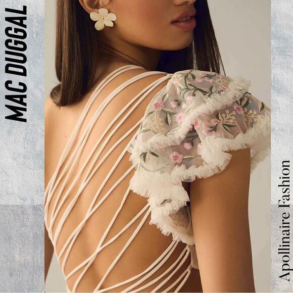 MAC DUGGAL ONE SHOULDER MAXI DRESS WHITE WITH FLORAL EMBROIDERED NWT SIZE 14 - Picture 6 of 9